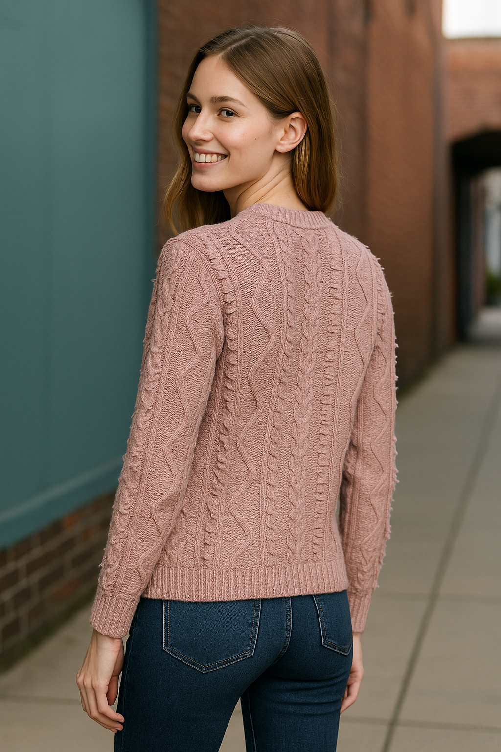 Rose Colored Fringe Detail Sweater
