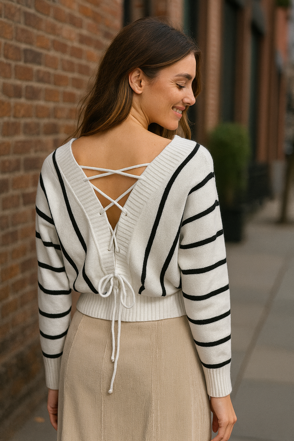 Striped Lace-Up Back Cardigan