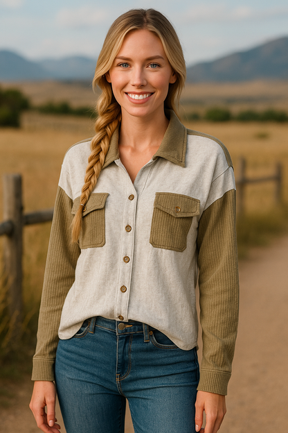 Contrast Pocket Button-Up "Shacket"