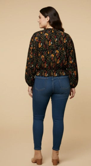 🌙 Plus Size Midnight Meadow Blouse