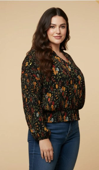 🌙 Plus Size Midnight Meadow Blouse